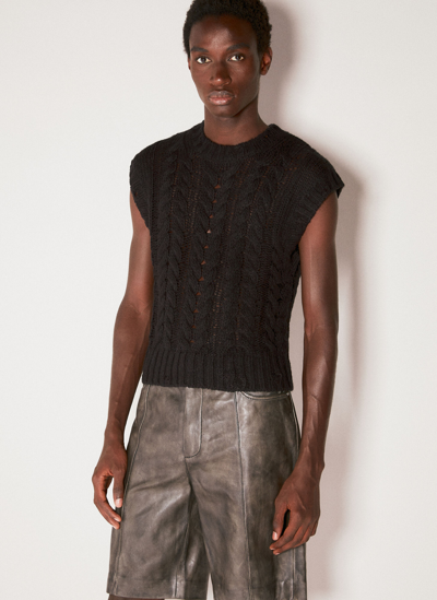 Shop Han Kjobenhavn Cable Knit Sweater Vest In Black