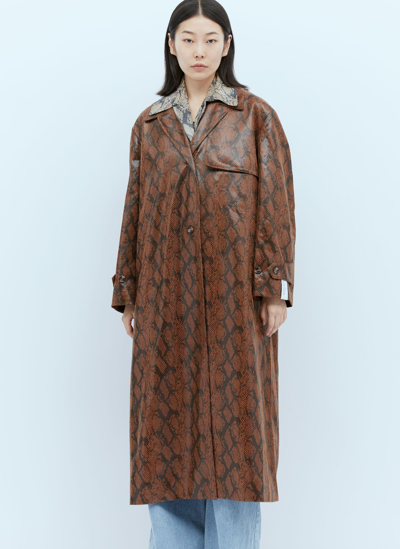Shop Rokh Double Layer Faux Snakeskin Embossed Coat In Brown