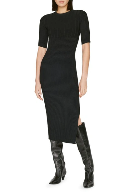 Shop Frame Mixed Rib Midi Sweater Dress In Noir