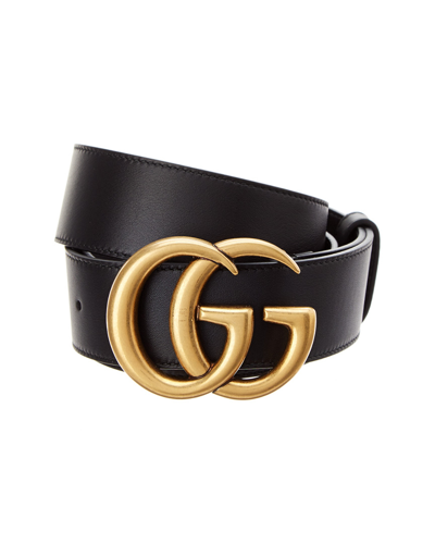 Shop Gucci Double G Leather Belt In Black
