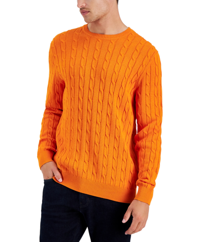 Shop Club Room Men's Cable-knit Cotton Sweater, Created For Macy's In Campfire Orange