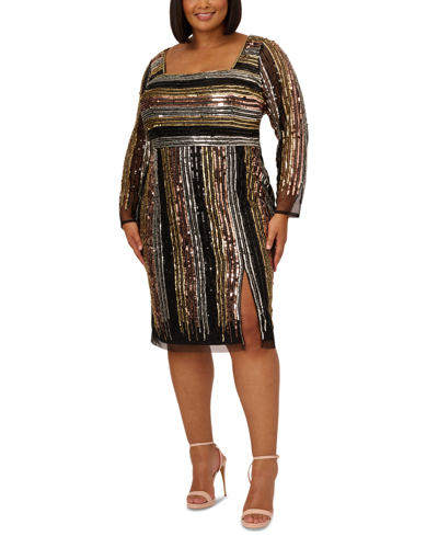 Shop Adrianna Papell Plus Size Sequined Cutout-back Dress In Black Multi
