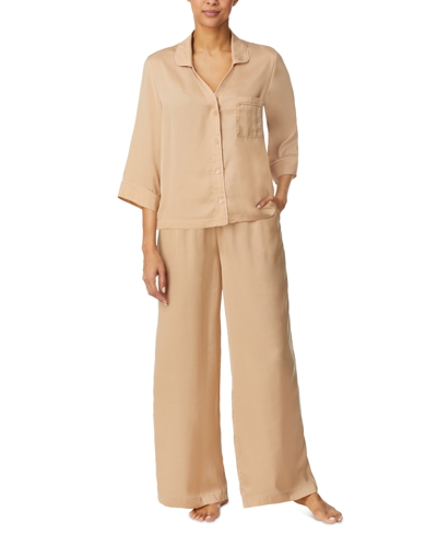 Shop Sanctuary Women's 2-pc. Satin Wide-leg Pajamas Set In Almond