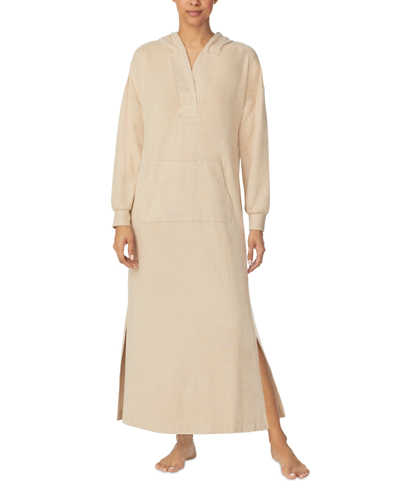 Shop Sanctuary Women's Hooded Brushed Knit Tunic Nightgown In Tan Print