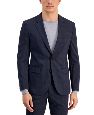 Shop Hugo By  Boss Men's Modern-fit Wool Blend Check Suit Jacket In Dark Blue Plaid