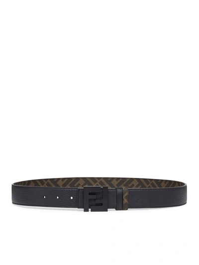 Shop Fendi Reversible Belt In Brown Leather And Fabric In Black