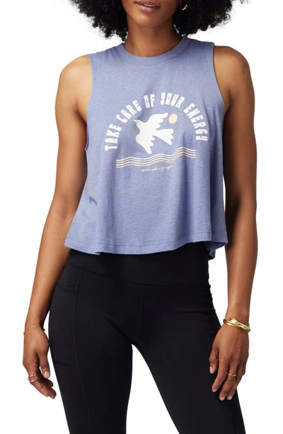 Shop Spiritual Gangster Take Care Of Your Energy Crop Muscle Tee In Saltwater Blue