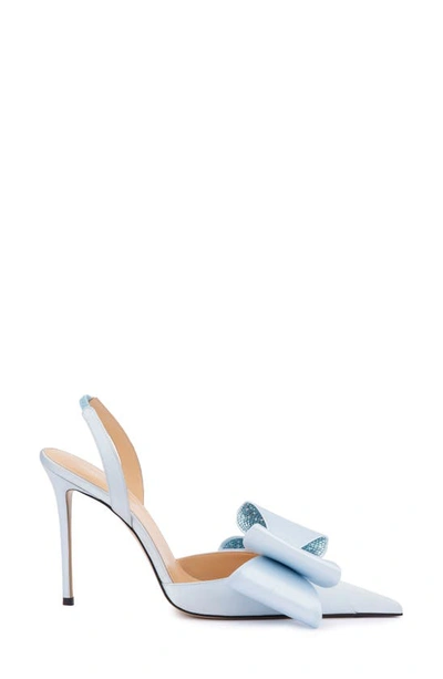 Shop Mach & Mach Le Cadeau Bow Pointed Toe Slingback Pump In Pastel Blue Satin