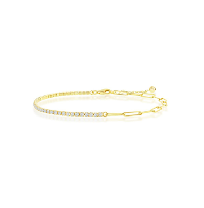 Shop Simona Sterling Silver 2mm Half Tennis & 3.5mm Paperclip Anklet In Gold