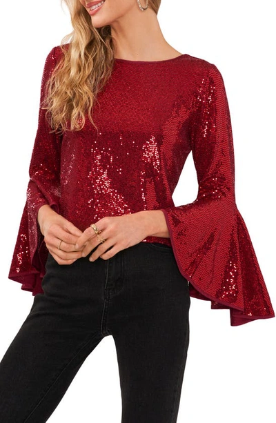 Shop Vince Camuto Sequin Bell Sleeve Top In Ultra Red