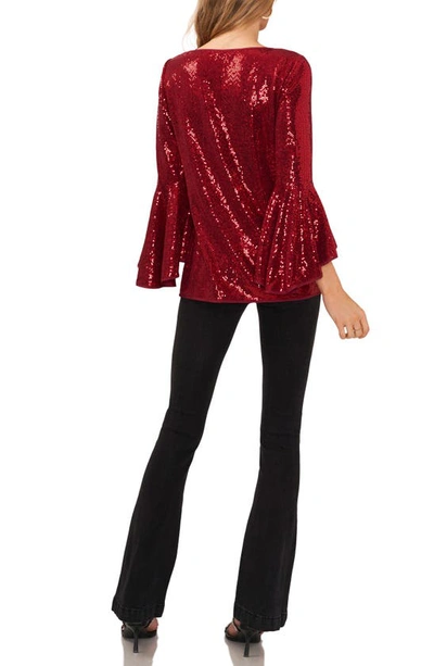 Shop Vince Camuto Sequin Bell Sleeve Top In Ultra Red