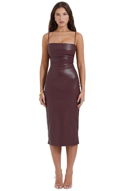 Shop House Of Cb Jalena Lace-up Back Faux Leather Cocktail Dress In Mulberry