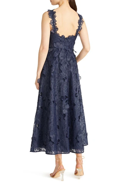 Shop ml Monique Lhuillier Juliette Embroidered Floral Organza A-line Cocktail Dress In Sapphire