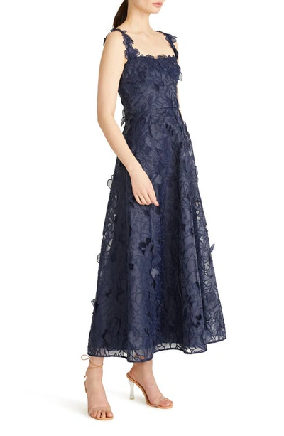 Shop ml Monique Lhuillier Juliette Embroidered Floral Organza A-line Cocktail Dress In Sapphire