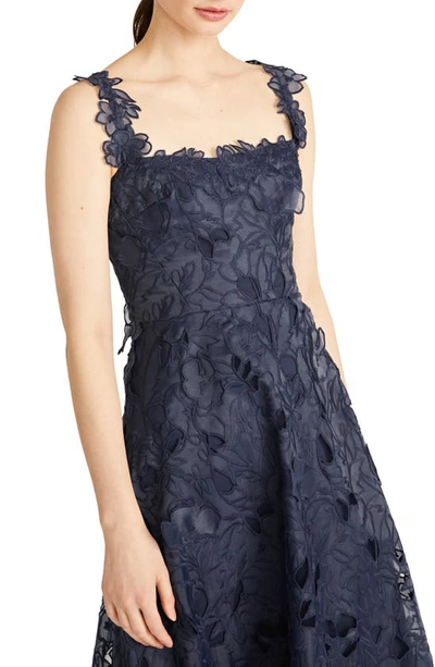 Shop ml Monique Lhuillier Juliette Embroidered Floral Organza A-line Cocktail Dress In Sapphire