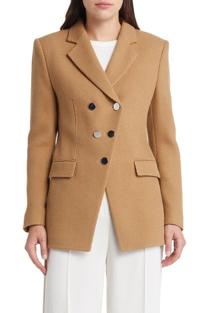 Shop Hugo Boss Jestena Double Breasted Virgin Wool Blazer In Iconic Camel