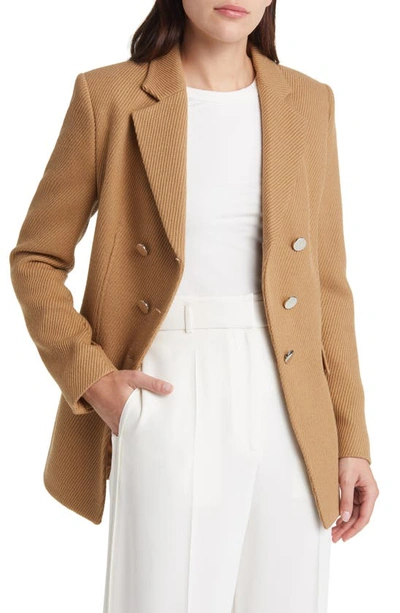 Shop Hugo Boss Boss Jestena Double Breasted Virgin Wool Blazer In Iconic Camel