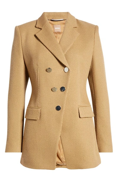 Shop Hugo Boss Boss Jestena Double Breasted Virgin Wool Blazer In Iconic Camel