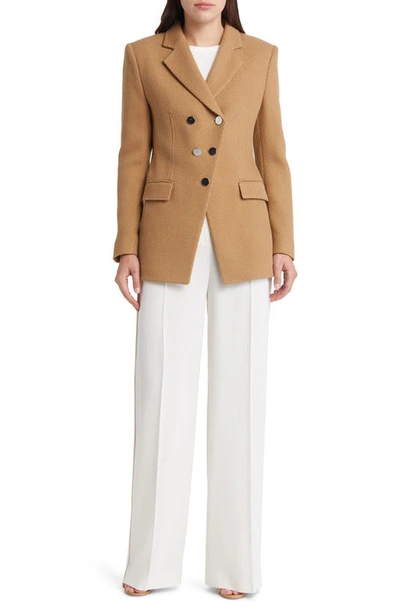 Shop Hugo Boss Jestena Double Breasted Virgin Wool Blazer In Iconic Camel