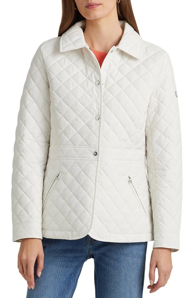 Shop Lauren Ralph Lauren Quilted Peplum Jacket In Cream