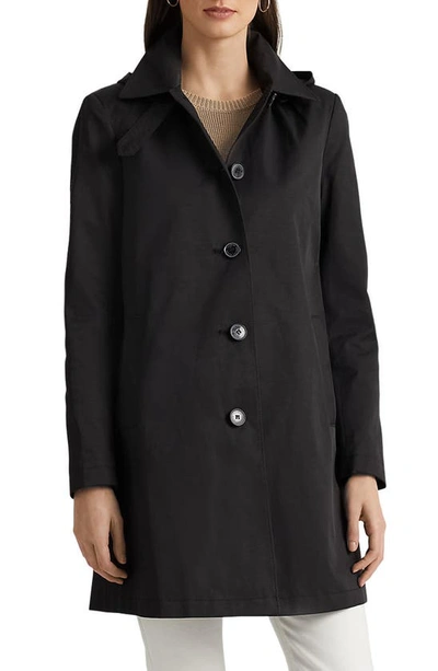 Shop Lauren Ralph Lauren Balmacaan Single Breasted Raincoat In Black