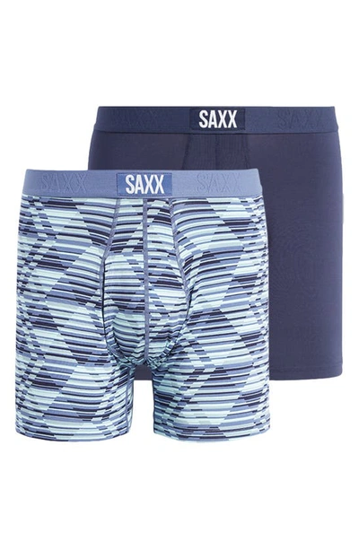 Shop Saxx Assorted 2-pack Ultra Supersoft Relaxed Fit Performance Boxer Briefs In Dazed Argyle/ Navy