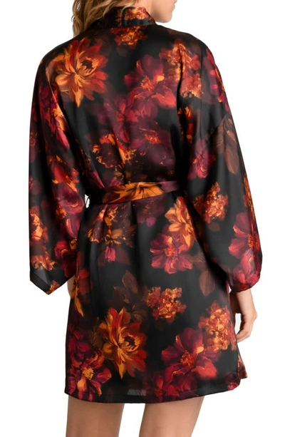 Shop Midnight Bakery Dylan Floral Print Satin Robe In Black