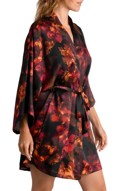 Shop Midnight Bakery Dylan Floral Print Satin Robe In Black