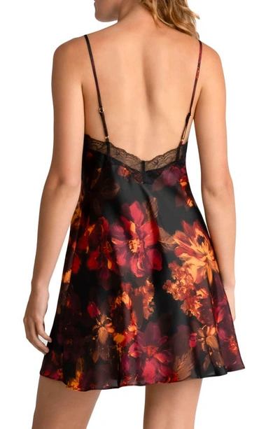 Shop Midnight Bakery Dylan Floral Print Lace Trim Satin Chemise In Black