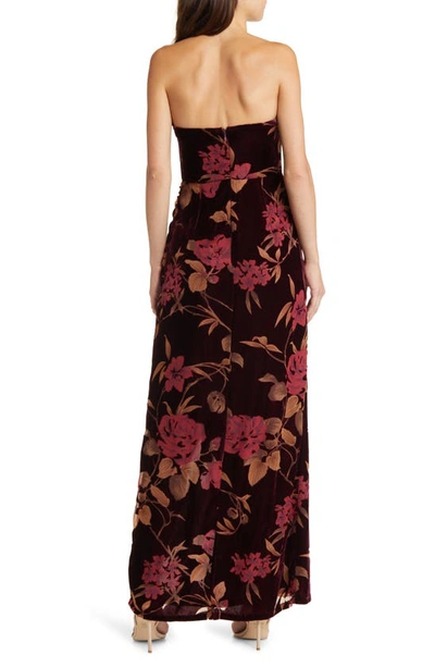 Lulus Exquisite Floral Velvet Burnout Strapless Gown In Plum Purple Floral Print