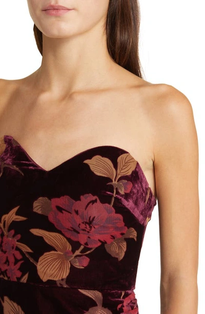 Lulus Exquisite Floral Velvet Burnout Strapless Gown In Plum Purple Floral Print
