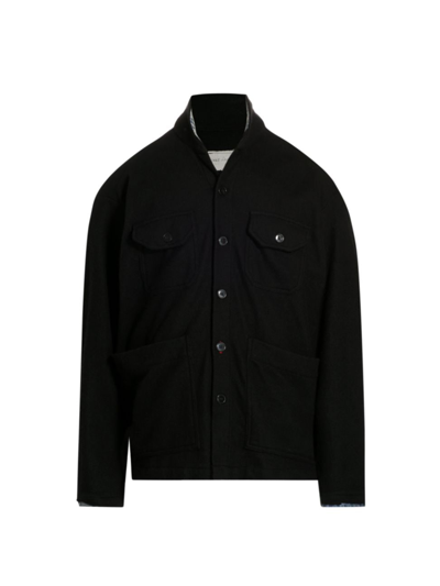 Shop Greg Lauren Men's Denim-edge Boxy-fit Wool Jacket In Black