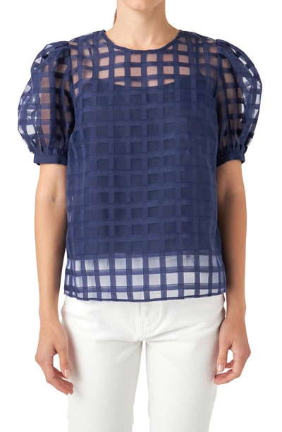 Shop English Factory Windowpane Sheer Top In Navy