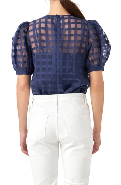 Shop English Factory Windowpane Sheer Top In Navy