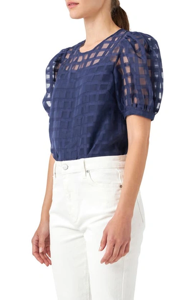 Shop English Factory Windowpane Sheer Top In Navy