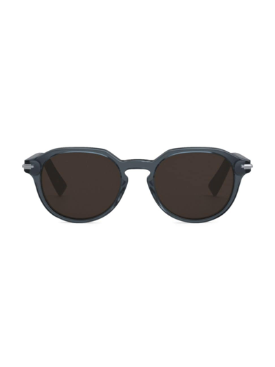 Shop Dior Men's Blacksuit R2i 51mm Round Sunglasses In Shiny Blue Brown