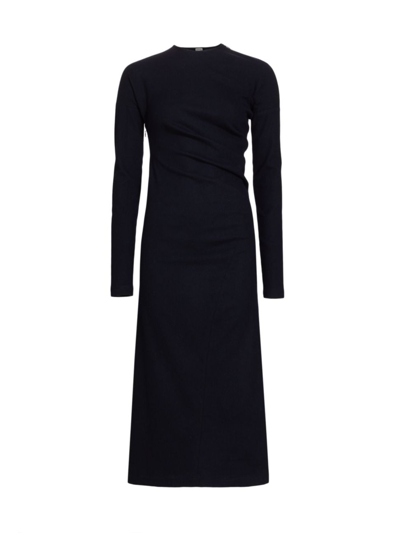 Shop Totême Women's Long-sleeve Wool-blend Midi-dress In Navy