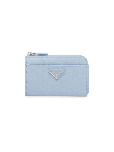 Shop Prada Women's Saffiano Keychain Card Case In Blue