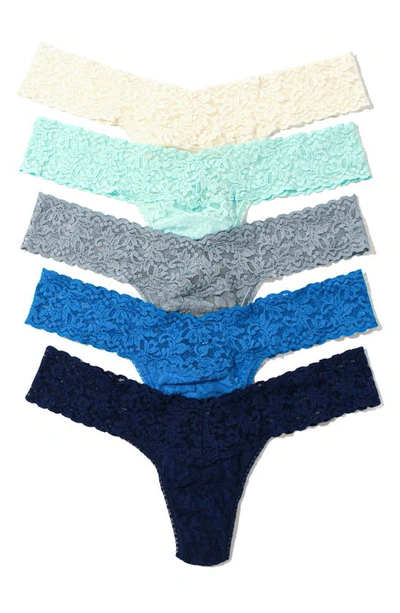 Shop Hanky Panky Assorted 5-pack Lace Low Rise Thongs In Ivor/ Cele/ Grym/ Bsea/ Oxfb