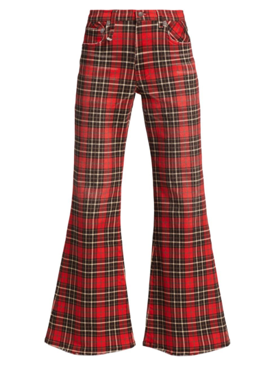 Shop R13 Women's Janet Relaxed Flair Plaid Stretch Jeans In Printed Red Plaid