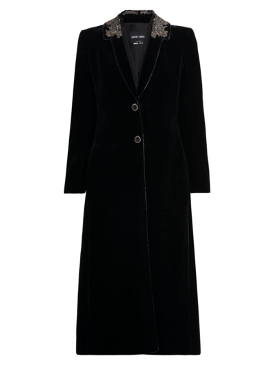Shop Giorgio Armani Women's Embellished Velvet Coat In Black