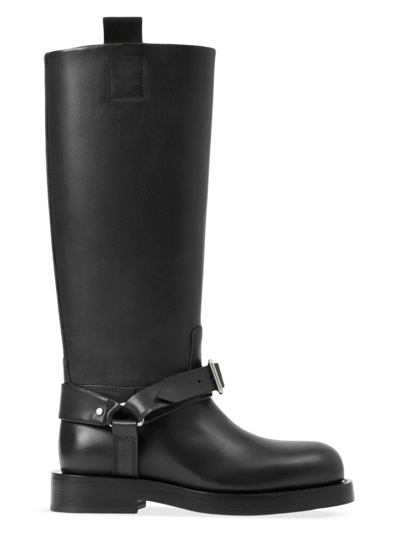 Shop Burberry Women's Saddle Leather Knee-high Boots In Black