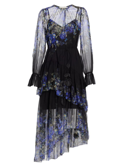 Shop Zimmermann Women's Lyrical Tiered Midi Dress In Blue Iris Black