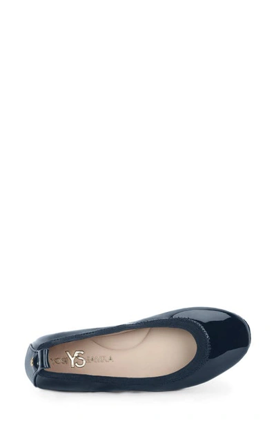 Shop Yosi Samra Samara Foldable Ballet Flat In Navy Patent