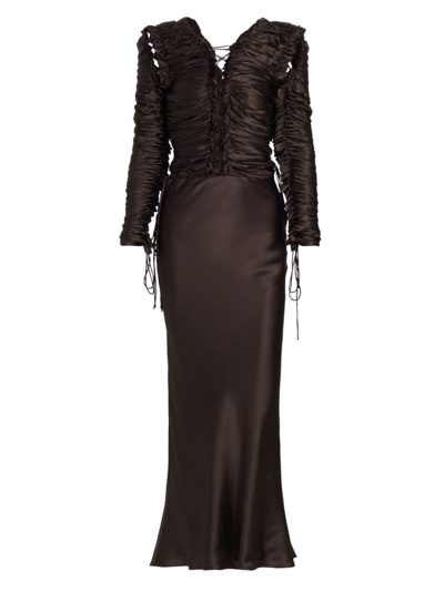 Shop Christopher Esber Women's Sequence Silk Lace-up Gown In Cocoa