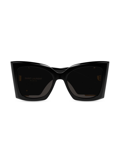 Shop Saint Laurent Women's Monogram Acetate 54mm Blaze Rectangular Sunglasses In Black