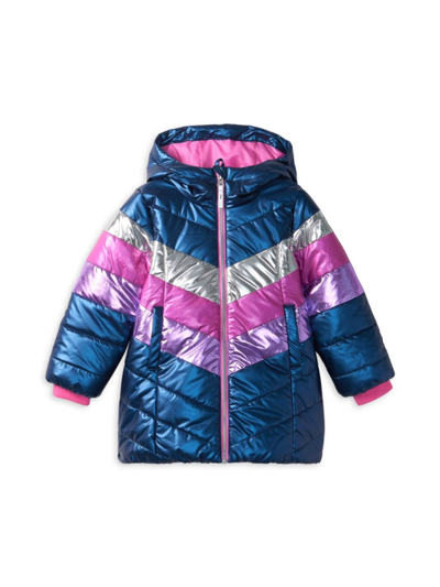 Shop Hatley Little Girl's & Girl's Rainbow Shimmer Puffer Jacket In Blue