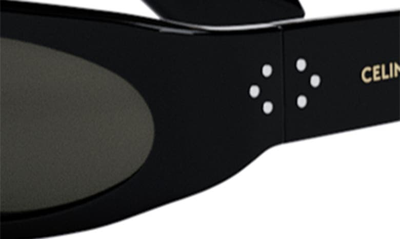 Shop Celine Bold 3 Dots Rectangular Sunglasses In Shiny Black / Smoke