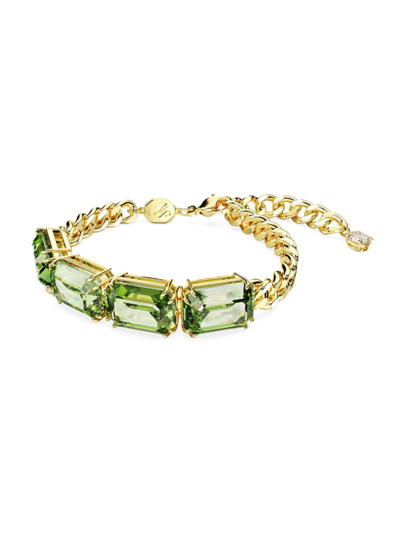 Shop Swarovski Women's Millenia Goldtone & Crystal Octagon Bracelet In Green