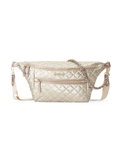 Shop Mz Wallace Women's Quilted Nylon Sling Crossbody Bag In Gold